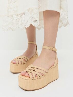 Loeffler Randall Channing Raffia Platform Sandals Size 6.5  Woven Ankle Strap